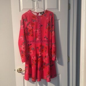 Alexia Admor Coral Pink Floral Long-Sleeve Fit & Flare Dress